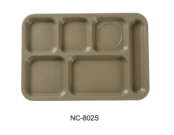 Yanco Compartment Collection Melamine 14" X 10" RIGHT HAND 6-COMPARTMENT PLATE SAND