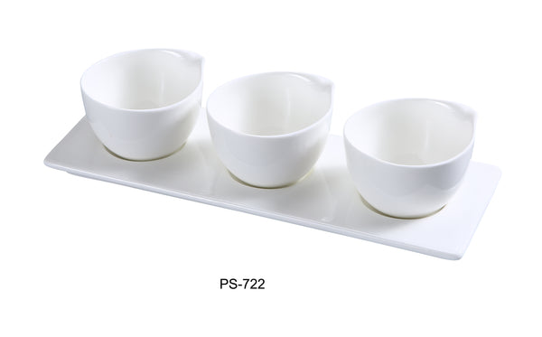 Yanco Piscataway Chinaware THREE 3" CUP WITH 10 1/2" X 3 1/2" TRAY 4 OZ EACH