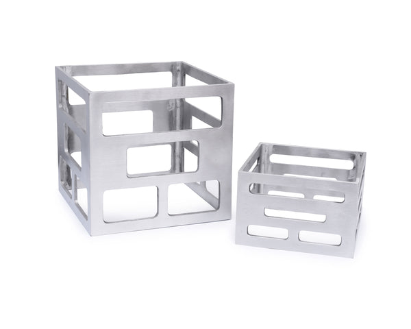 Display Riser Set, includes: small 6-1/2" x 6-1/2" x 4"H & large 8-1/2" x 8-1/2" x 8"H, nesting, aluminum (set of 2)