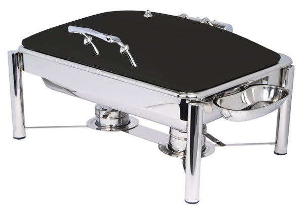 Crown Collection Induction Chafer, 8 qt., rectangular, includes: hinged solid lid with drip free feature, Pillared style stand, etc