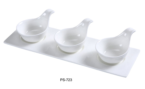 Yanco Piscataway Chinaware THREE 3 1/4" SPOON WITH 13 1/2" X 4 1/2" TRAY 4 OZ EACH