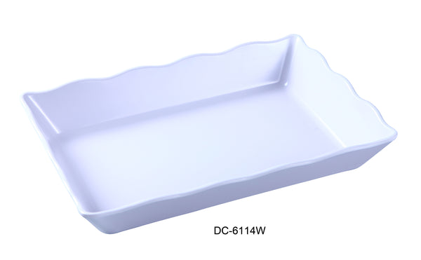 Yanco Deli Melamine 14" X 9 1/2" X 2" SCALLOP EDGED DISPLAY TRAY WHITE