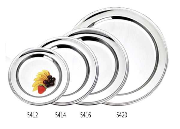 Grandeur Tray, 12" dia., round, extra heavy, hotel weight, applied Classic border, stainless steel