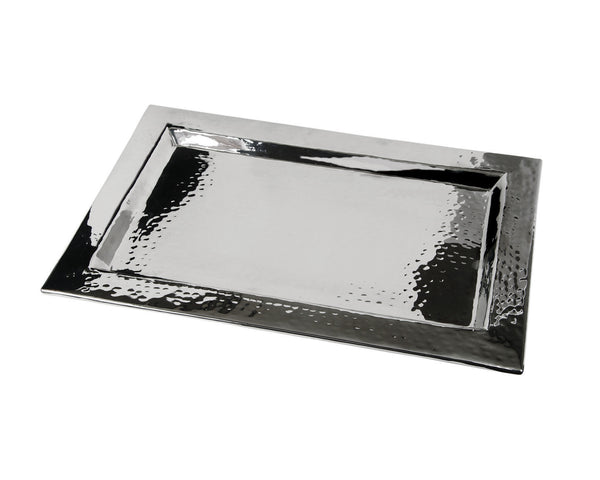 Tray, 18" x 12", rectangular, hammered, stainless steel