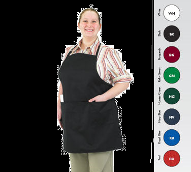 Chef Revival® Front-of-the-House Gourmet Bib Apron, 28" x 30", full length, poly-cotton blend, (3) front pockets (1 large pocket holds tablet), adjustable neck strap, (1) 50" long tie on each side, burgundy, Chef 24/7®