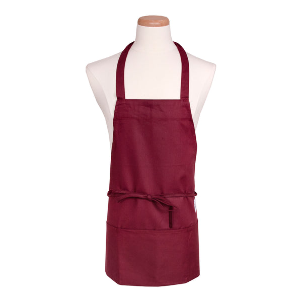 Chef Revival® Front-of-the-House Bib Apron, 28" x 25", 3-compartment front pocket, blended twill fabric, burgundy, Chef 24/7®