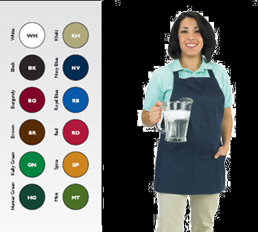 Chef Revival® Front-of-the-House Bib Apron, 28" x 25", 3-compartment front pocket, blended twill fabric, black, Chef 24/7®