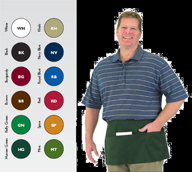 Chef Revival® Front-of-the-House Waist Apron, 24" x 12", (3) front pockets (1 large pocket holds tablet), poly-cotton blend, (1) 45" long tie on each side, kelly green, Chef 24/7®