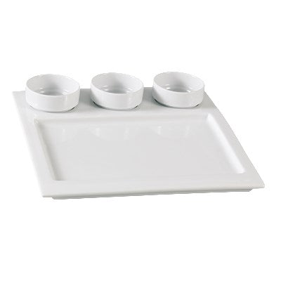 Yanco Main Land Chinaware 10" SQUARE COMPARTMENT W/THREE 2 3/4" ROUND DISH 3 OZ EACH