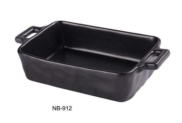 Yanco Noble Black Chinaware 13-1/2" X 7-1/2" X 2-1/2" BAKE PLATE WITH HANDLE 70 OZ, 11"L W/O HANDLE