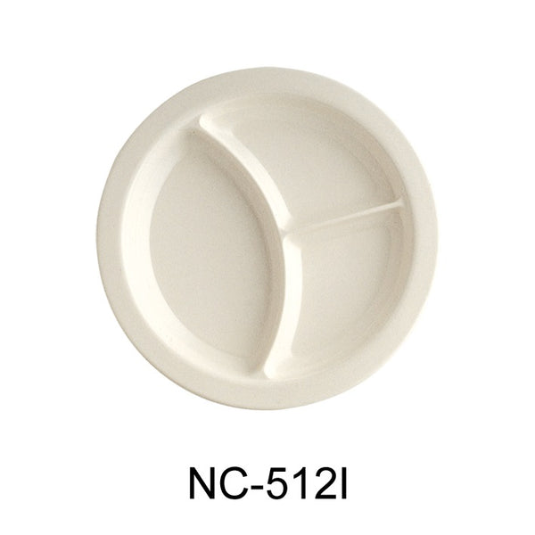 Yanco Compartment Collection Melamine 9" 3-COMPARTMENT PLATE W/DEEP BEVELED FOOT IVORY