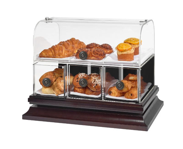 Small Two Door Bakery Cabinet with Three Frosted Trays, 1 EA