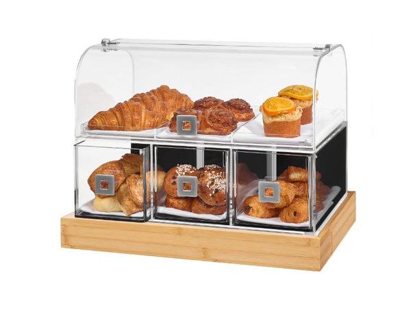 Dome Bakery Case with Three Drawers, Three Row Divider Tray, and “FRESH” Bamboo Base, 1 EA