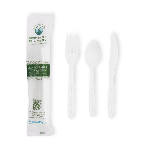 Cutlery Kit, Medium Weight, Fork, Knife, Spoon, Napkin, CPLA, Compostable