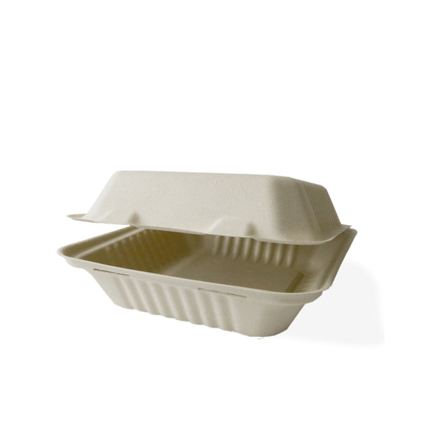 8" x 8" Bagasse Hinged Clamshell (Eco-Bamboo)