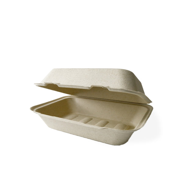 9" x 6" Bagasse Hinged Clamshell (Eco-Bamboo)