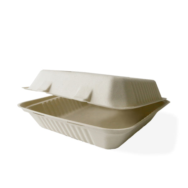 9" x 9" Bagasse Hinged Clamshell (Eco-Bamboo)