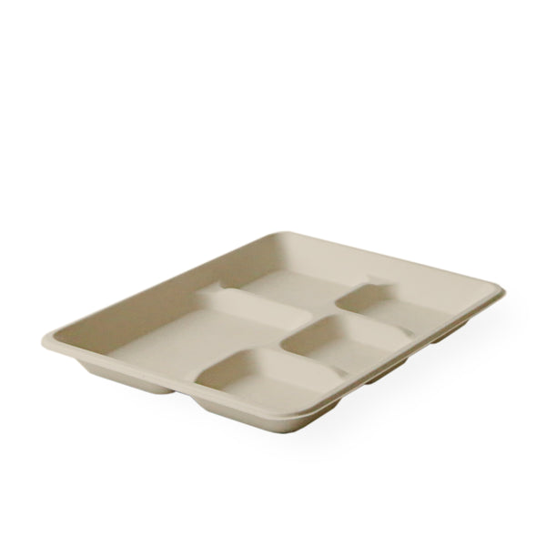 10.5" x 8.5" 5 Compartment Tray, Unbleached finish