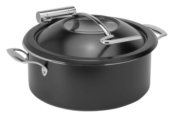 Home Style 4.75 QT Black Chafing Pot with Soft Closing Lid & Stainless Steel Food Pan, 1 EA