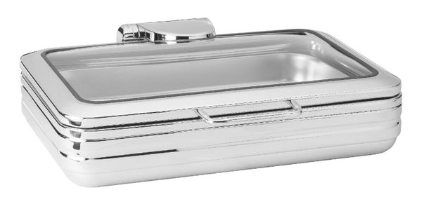 De Luxe Rectangle Stainless Steel Chafing Dish with Glass Lid - 9.51 QT, 1 EA