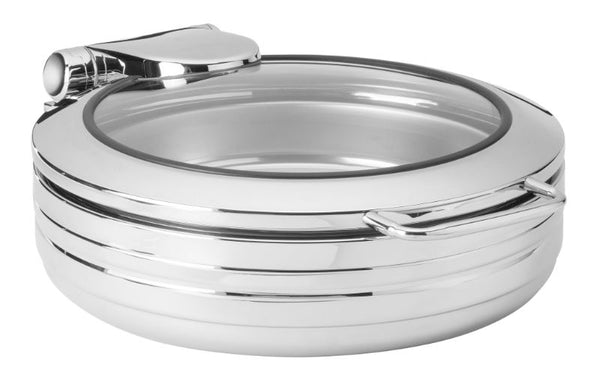 De Luxe Round Stainless Steel Chafing Dish with Glass Lid - 6.34 QT, 1 EA