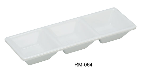 Yanco Rome Melamine 7 1/2" X 2 1/2" 3-COMPARTMENT DESSERT DISH 1 OZ EACH