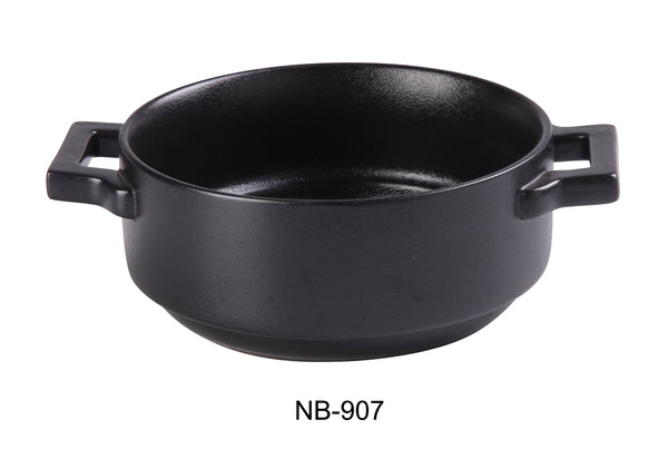 Yanco Noble Black Chinaware 7-1/2" X 5-1/4" X 2-1/4" ROUND BAKE PLATE WITH HANDLE 20 OZ, 5 1/4" DIAMETER W/O HANDLE