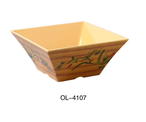 Yanco Olive Melamine 7 1/2" X 3 1/2"H SQUARE BOWL 2 QT