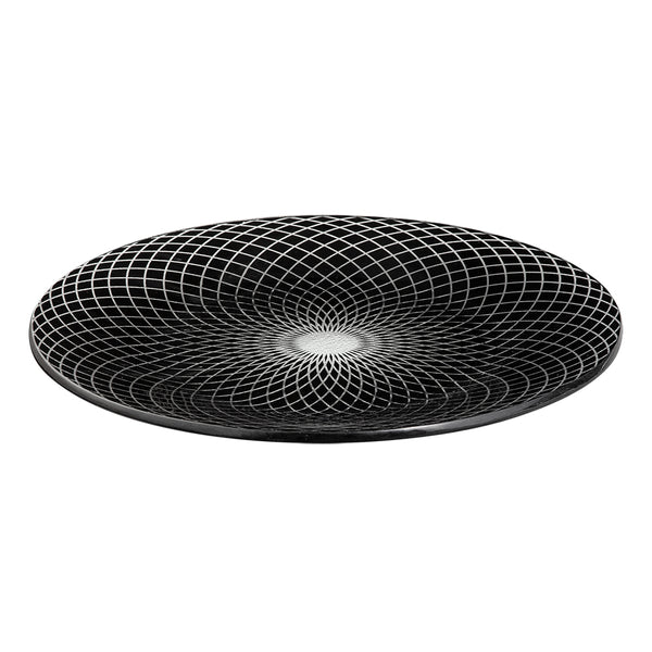 Spiro Black 15.6" Round Handmade Glass Platter, 1 EA