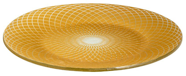 Spiro Gold 15.6" Round Handmade Glass Platter, 1 EA