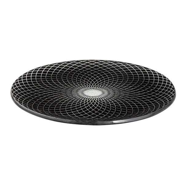 Spiro Black 13" Round Handmade Glass Platter, SET of 2