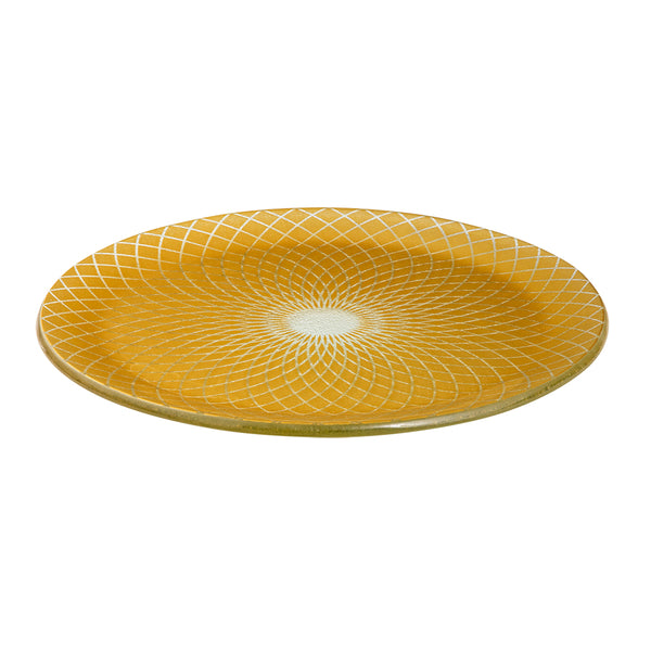 Spiro Gold 13" Round Handmade Glass Platter, SET of 2