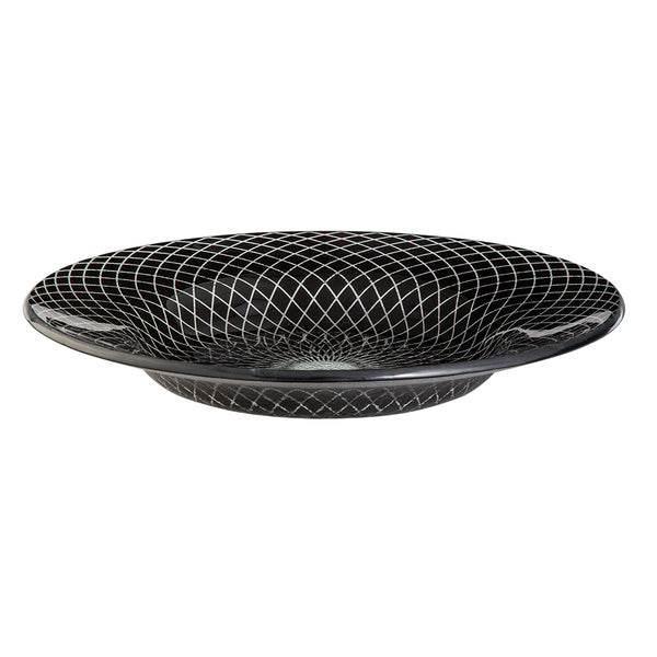 Spiro Black 15.4" Round Wide Rim Handmade Glass Bowl, 1 EA