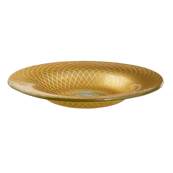 Spiro Gold 15.4" Round Wide Rim Handmade Glass Bowl, 1 EA