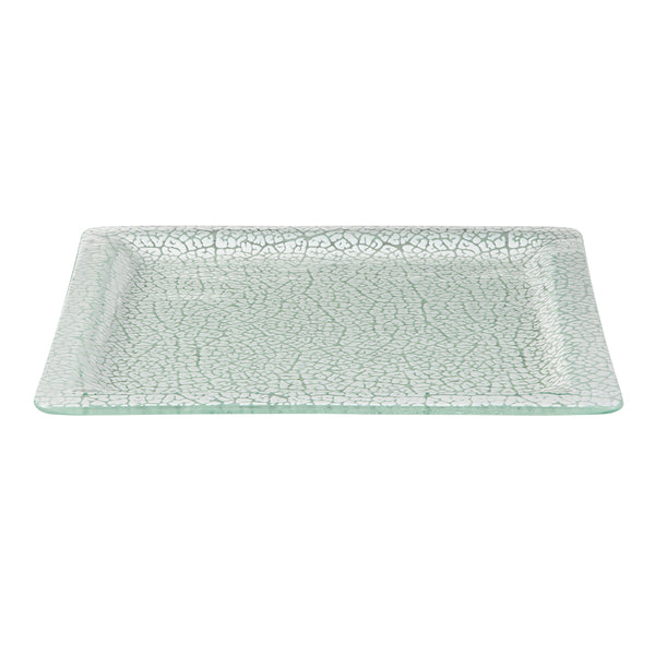 Foglia White 12" Square Handmade Glass Rimmed Platter, SET of 2