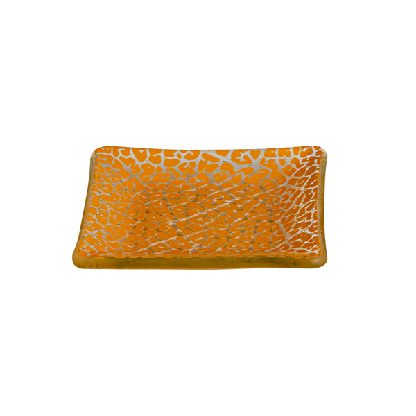 Foglia Mustard Mini Square Handmade Glass Plate, Set of 12