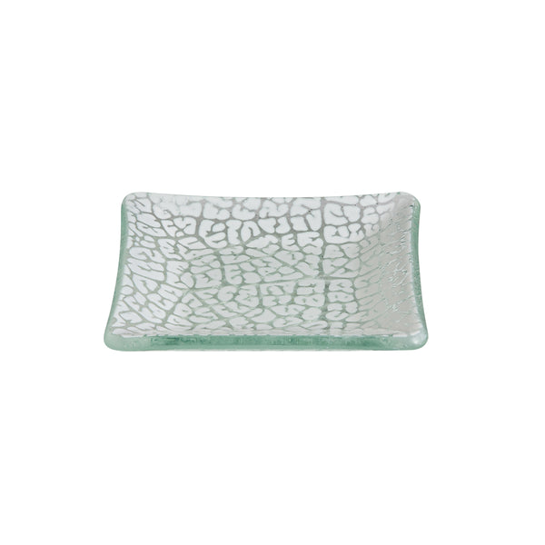 Foglia White Mini Square Handmade Glass Plate, Set of 12