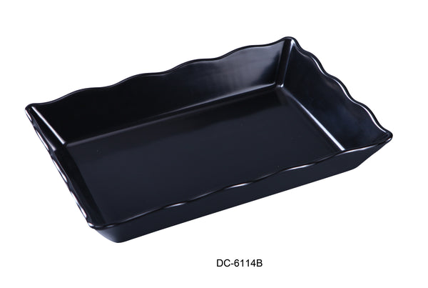 Yanco Deli Melamine 14" X 9 1/2" X 2" SCALLOP EDGED DISPLAY TRAY BLACK