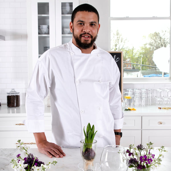 Chef Revival® Traditional Chef's Jacket, 4X-large, 8 buttons, pen/thermometer pocket, long sleeve, drop shoulder & yoke, poly/cotton, white, Knife & Steel®