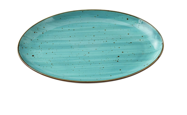 Yanco Lyon-Turquoise Chinaware 8" X 5 1/2" X 3/4"COUPE PLATTER TURQUOISE