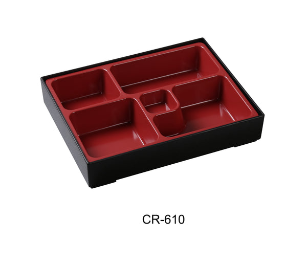 Yanco Black & Red Melamine 10" x 7 3/4" x 1 1/2" X 2" 5 SUSHI COMPARTMENT / BENTO BOX