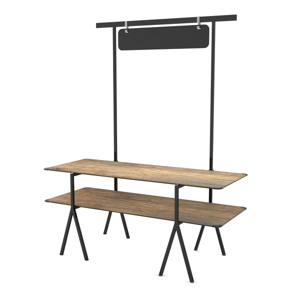 Modulite™ 2 Level Kit, Walnut 2 Table Top, Chalkboard, Black Display Frame & Legs