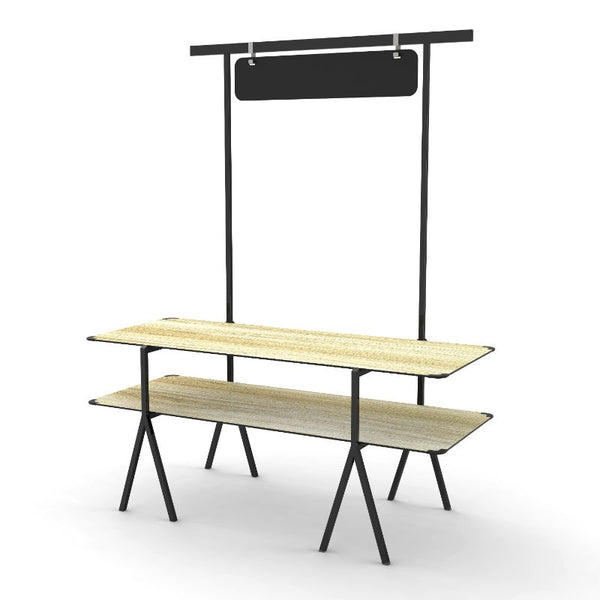 Modulite™ 2 Level Kit, Natural Wood 2 Table Top, Chalkboard, Black Display Frame & Legs