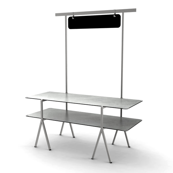 Modulite™ 2 Level Kit, Concrete Gray 2 Table Top, Chalkboard, Stainless Steel Display Frame & Legs