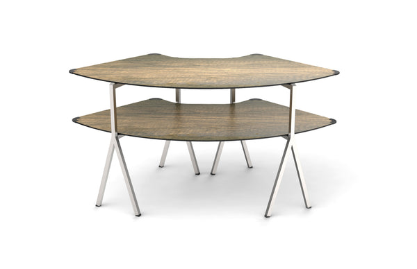 Modulite™ 2 level Kit, Walnut 2 Qtr Round Table Top, Stainless Steel Legs