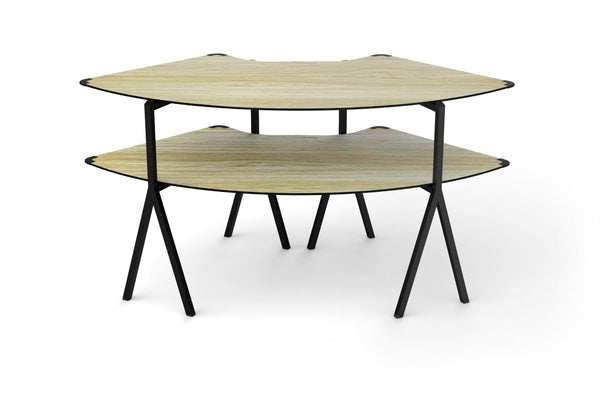 Modulite™ 2 level Kit, Natural Wood 2 Qtr Round Table Top, Black Legs