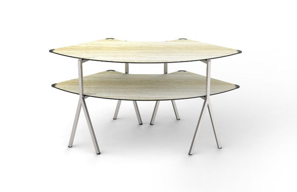 Modulite™ 2 level Kit, Natural Wood 2 Qtr Round Table Top, Stainless Steel Legs