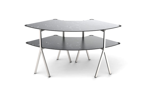 Modulite™ 2 level Kit, Black Marble 2 Qtr Round Table Top, Stainless Steel Legs