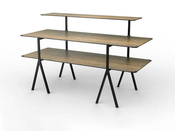 Modulite™ 3 Level Kit, Walnut 2 Table Top, 1 Shelf, Black Legs