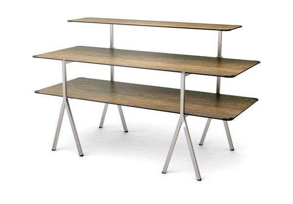 Modulite™ 3 Level Kit, Walnut 2 Table Top, 1 Shelf, Stainless Steel Legs